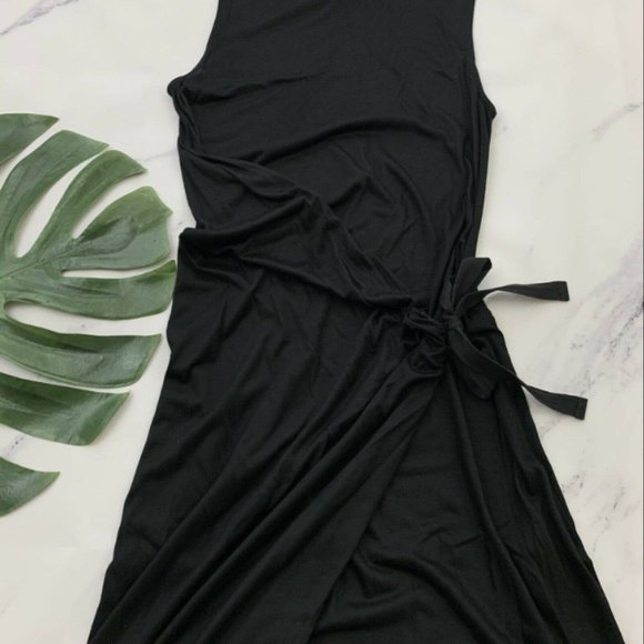 Allsaints Womens Lisen Asymmetrical Dress Size S Black Sleeveless Draped Tank - Picture 3 of 3